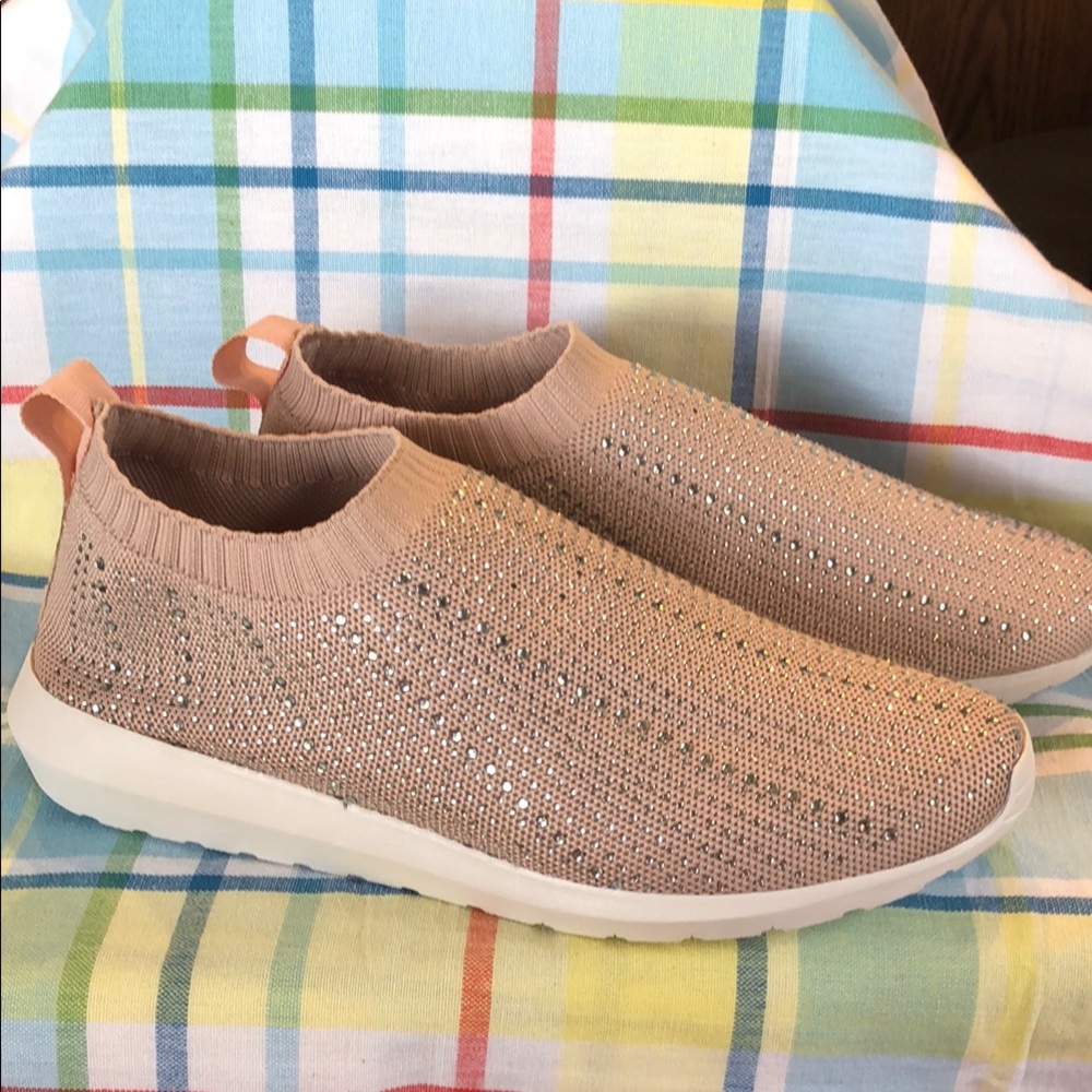Tan Slip-On Sneakers with Perforated Design and Cushioned Sole